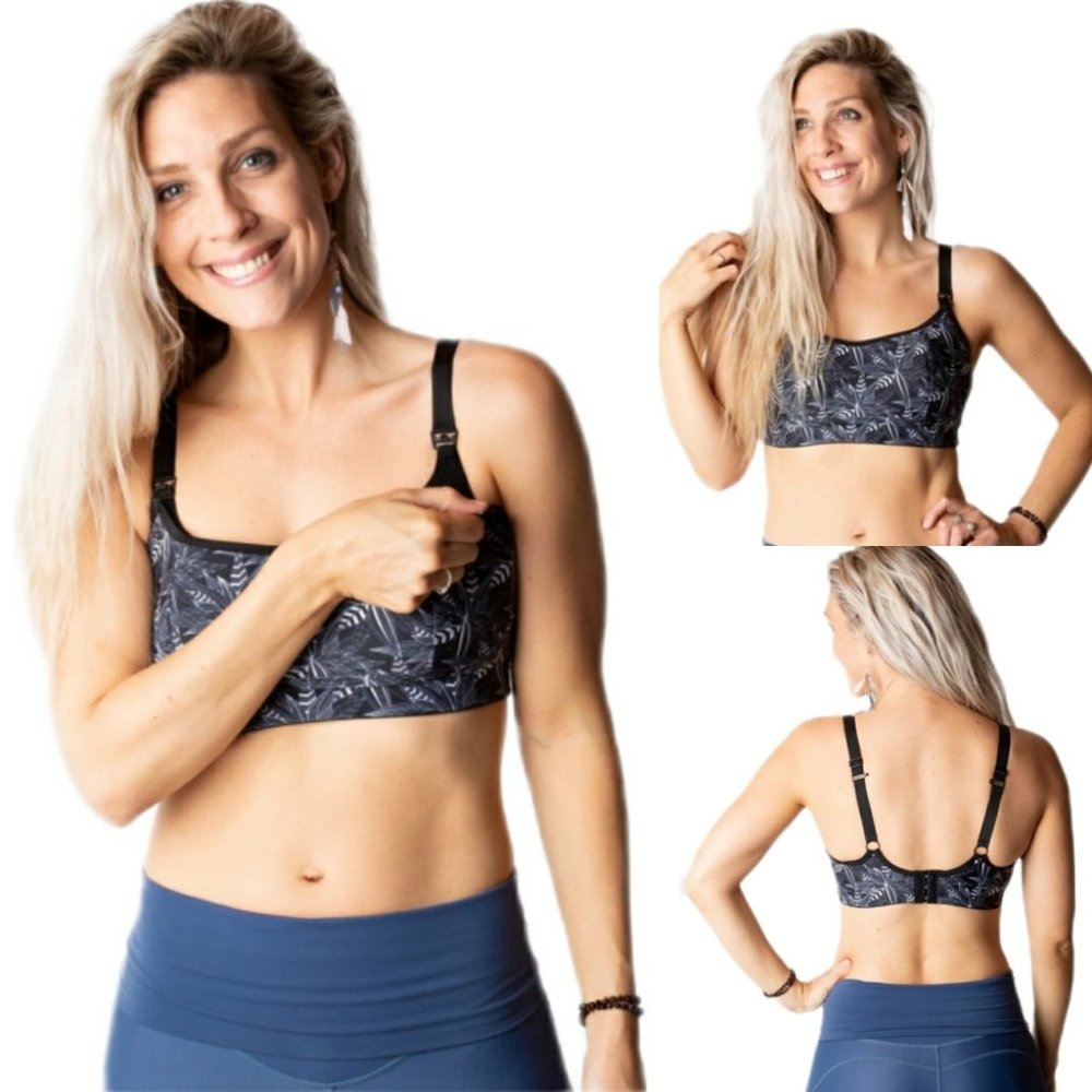 Women’s Black Leaf-Print Nursing/Active Bra